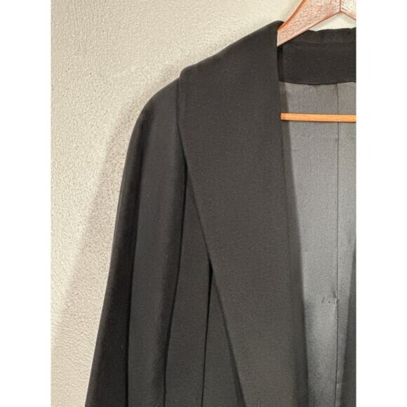 VTG 100% Chinese Cashmere Trench Coat M Black Ultra Soft Lined Luxury Minimalist - Picture 2 of 13